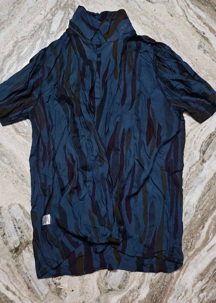 Blue &amp; Maroon Abstract Print Shirt