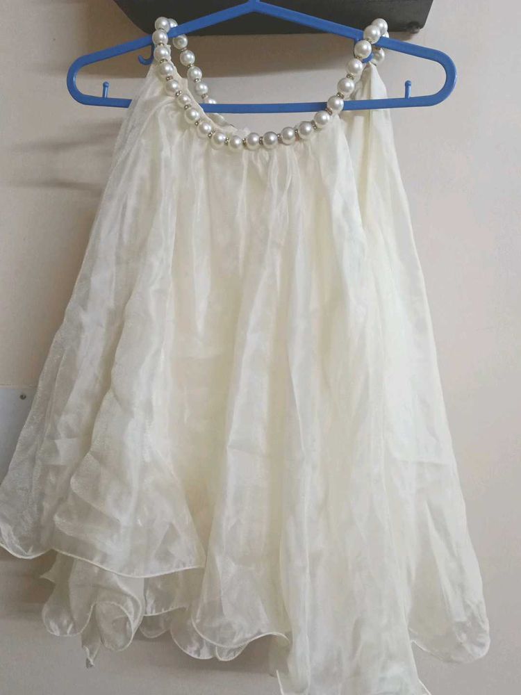 Elegant Pearl Neckline cream co-ord set.