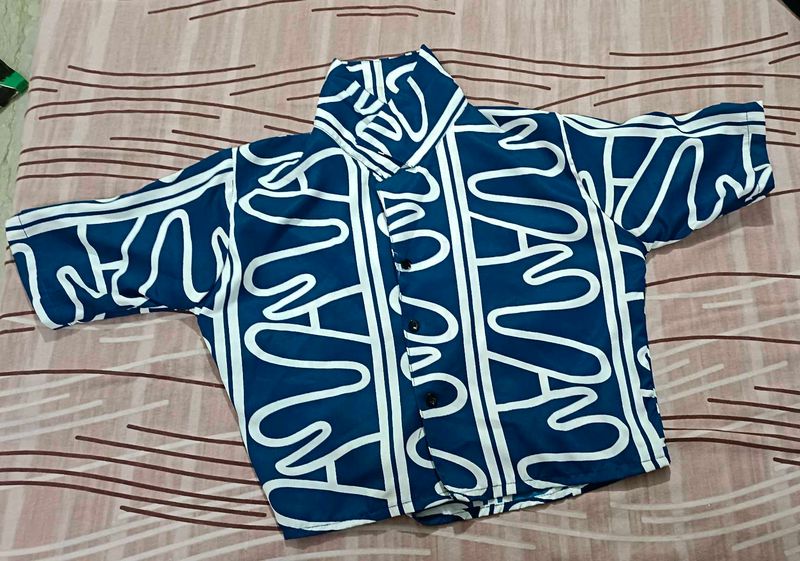 Cool Blue Abstract Print Short Sleeve Shirt