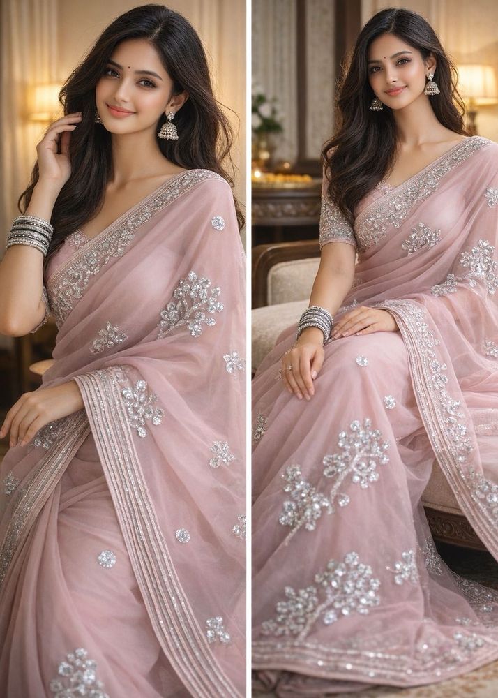 classic pink saree heavy elegant look