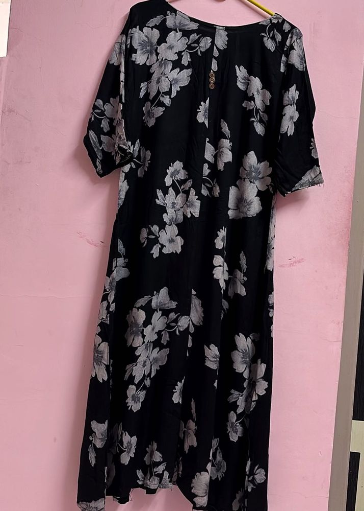 Floral Print Black Kurti