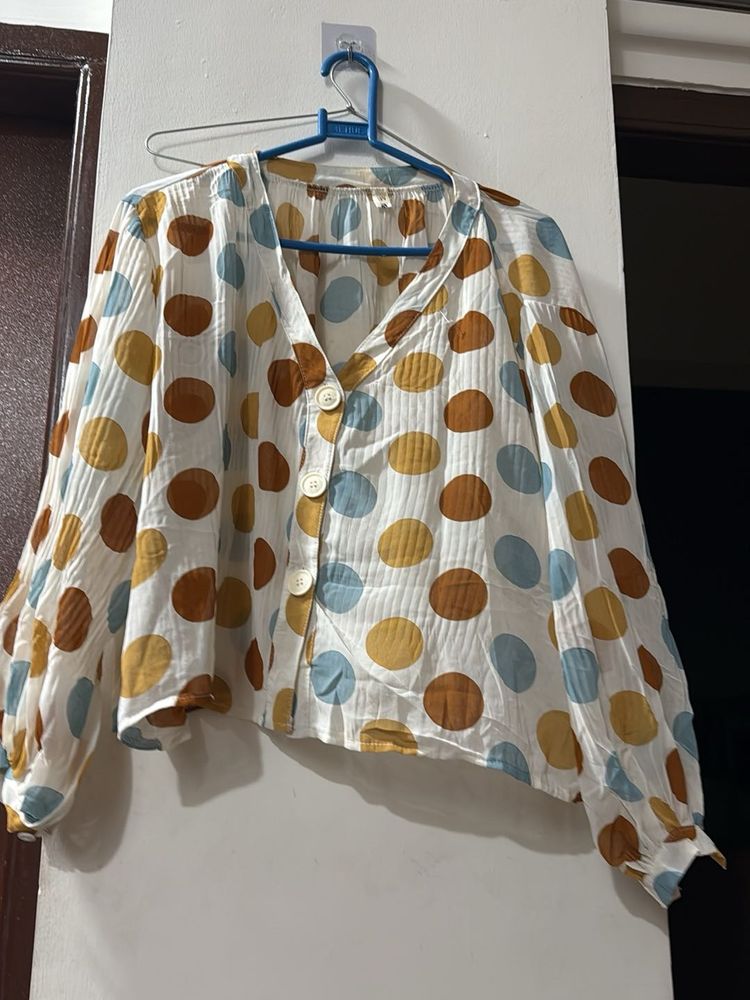 Polka Dot Button-Up Blouse