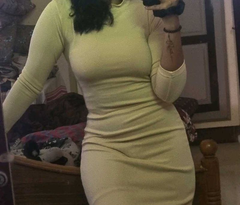 Cream Long Sleeve Bodycon Dress