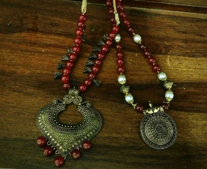 Boho Oxidised Pendant Necklace Set