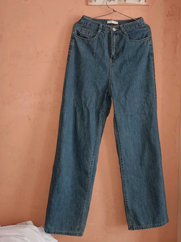 Wide Leg Blue Denim Jeans