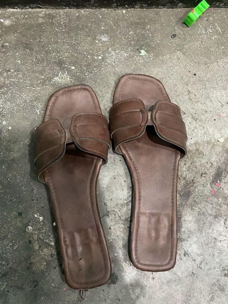Brown Leather Slides