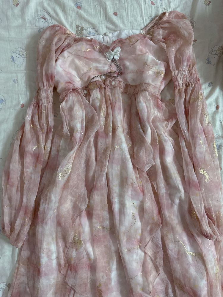 Pink Floral Ruffle Maxi Dress