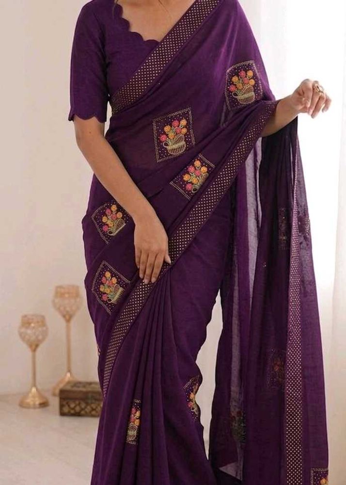 Elegant Purple Embroidered Saree