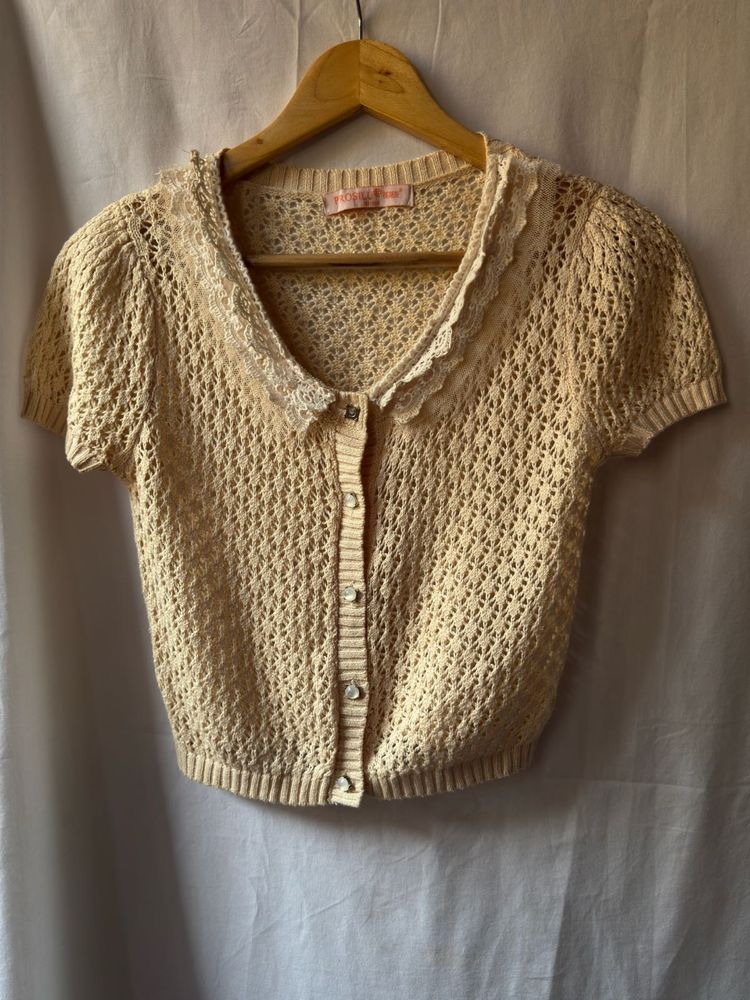 Cute Lace Trimmed Crochet Cardigan