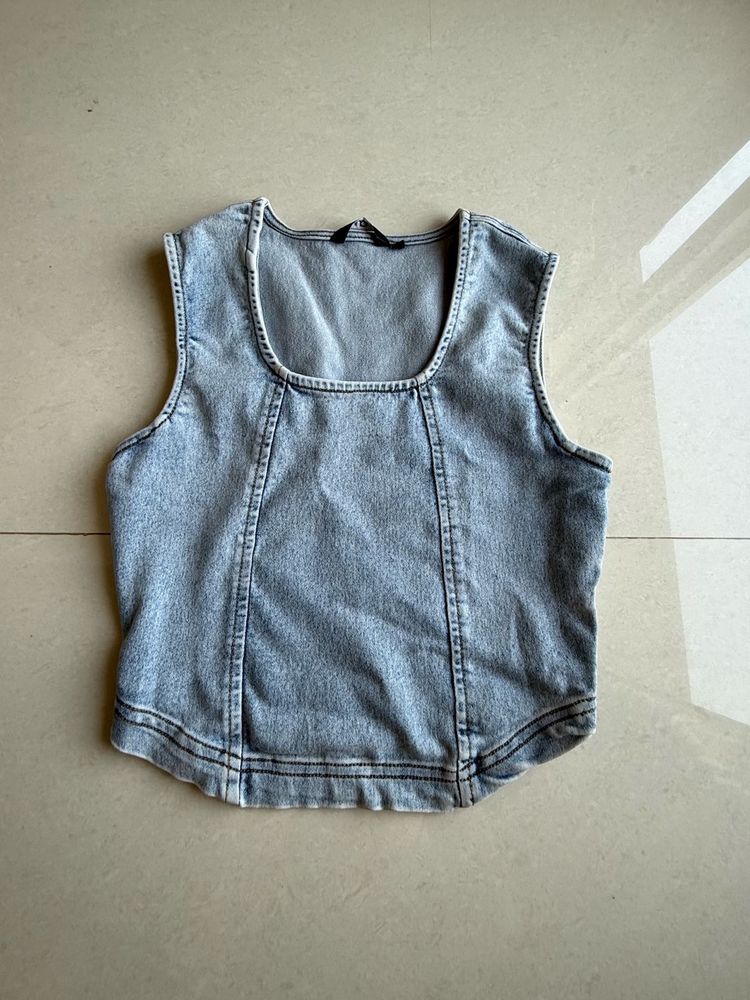 WESTSIDE Denim Square Neck Top