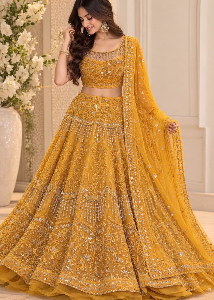 Embroidered Yellow Lehenga Skirt