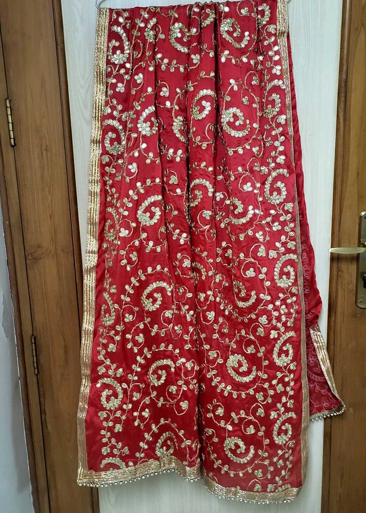 Red &amp; Gold Embroidered Dupatta Never Used