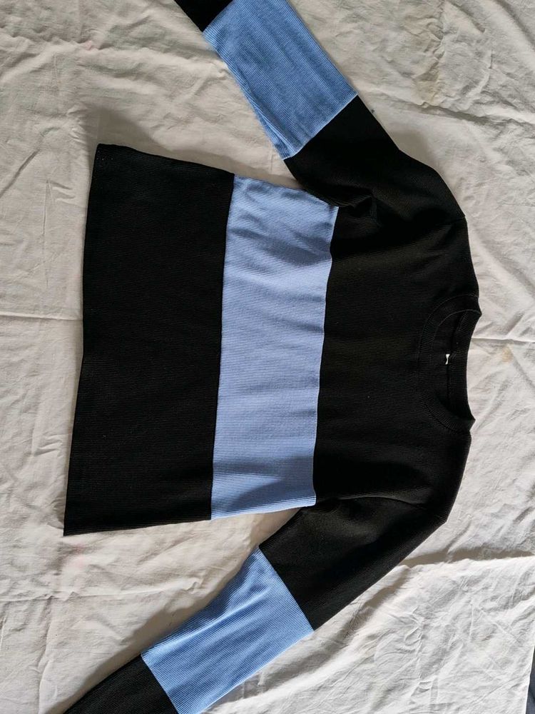 Black and Blue Striped Long Sleeve Top