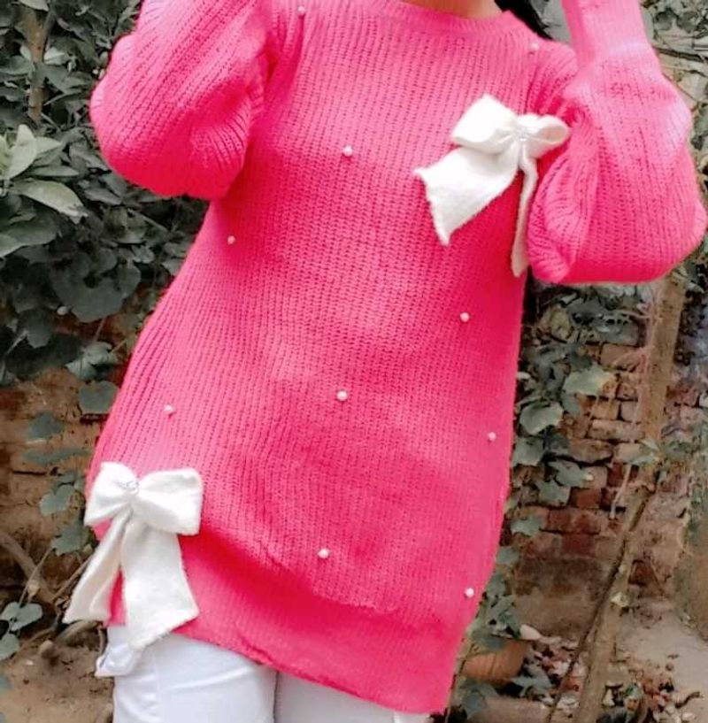 Pink Knit Sweater with Bows🎀