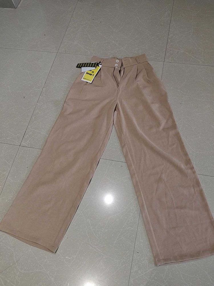 High-Waisted Beige Wide-Leg Pants
