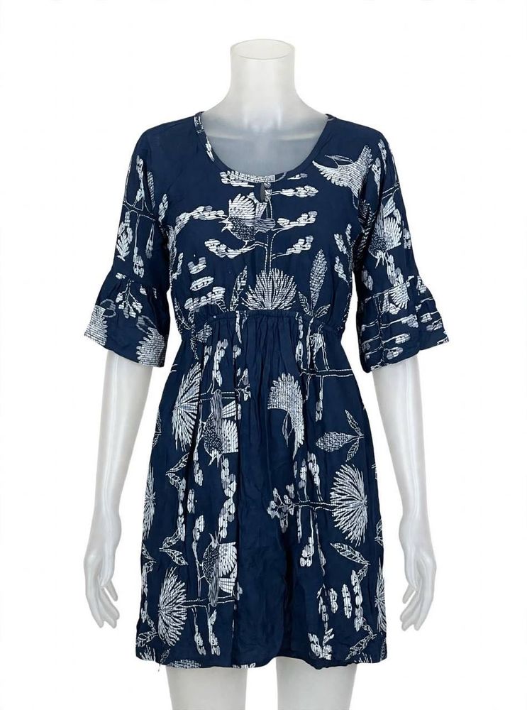 Navy Blue Floral Print Mini Dress
