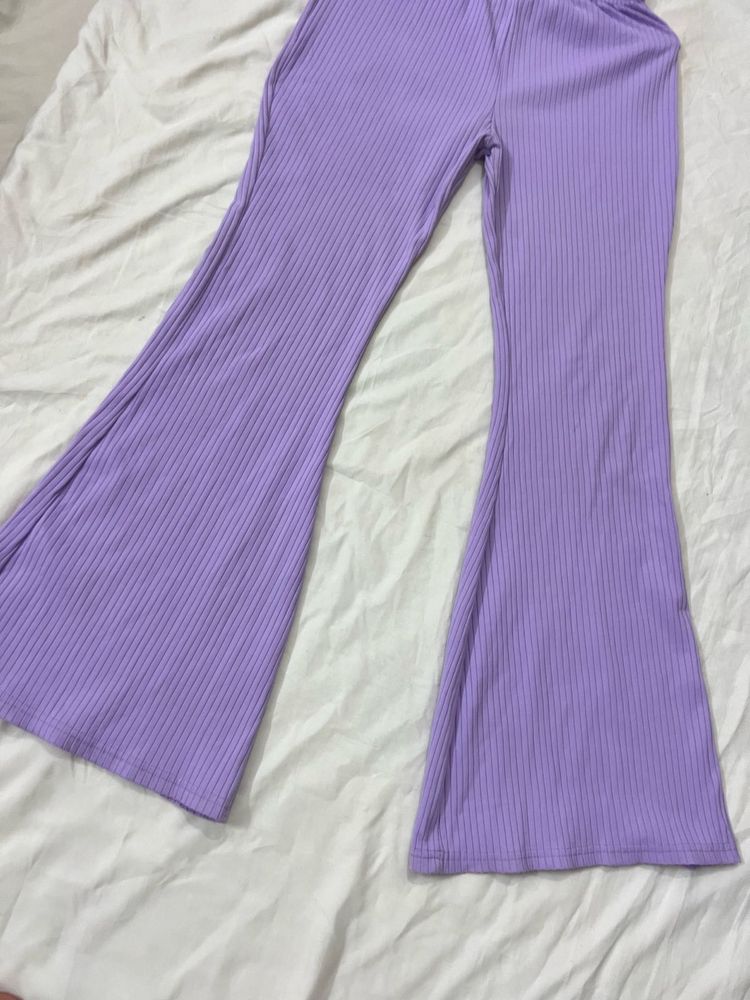 Lavender Ribbed Flare Pants