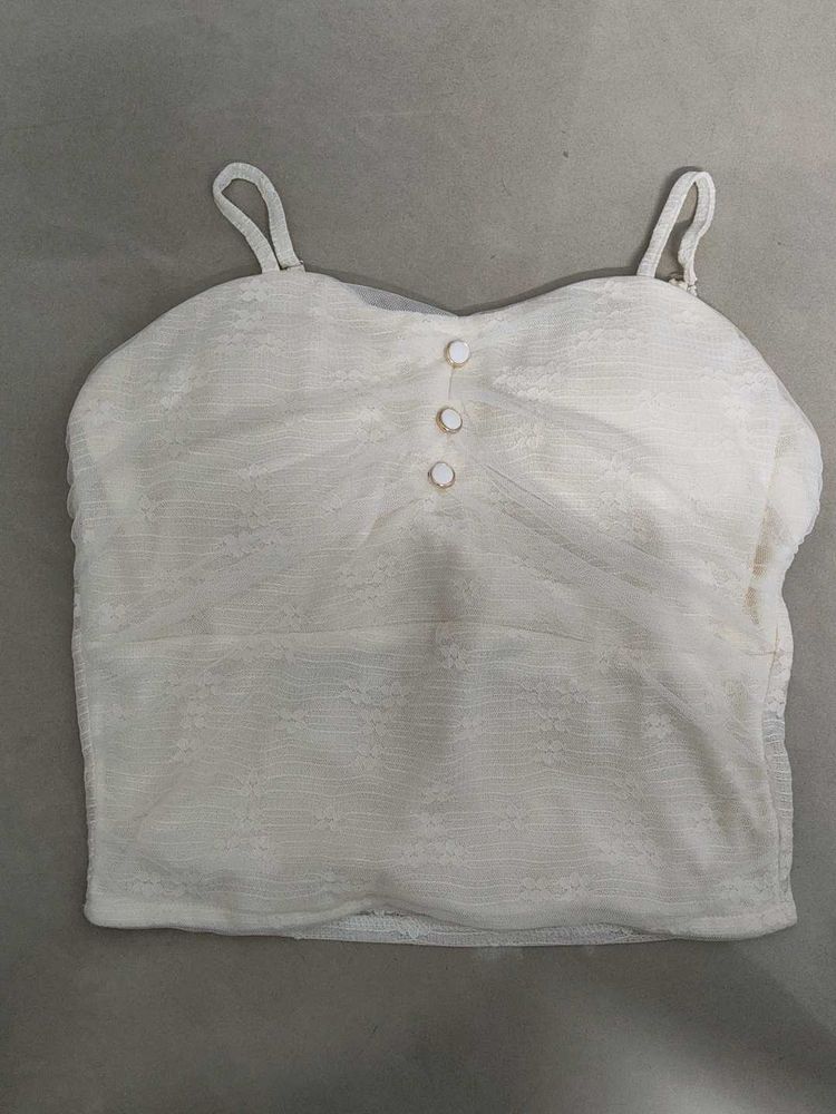 Cream Lace Button-Up Camisole Top