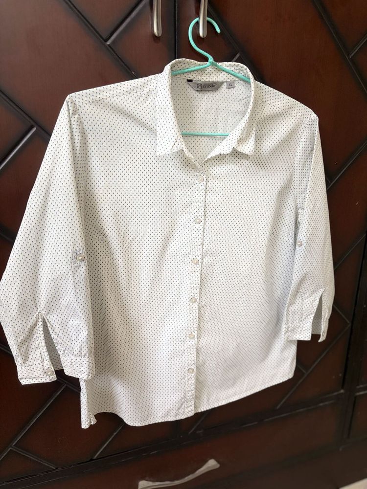 White Polka Dot Button-Up Shirt