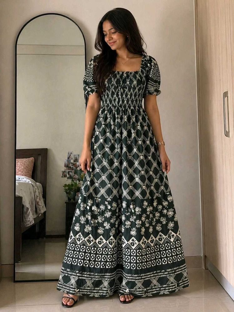 Boho Smocked Puff Sleeve Dress
