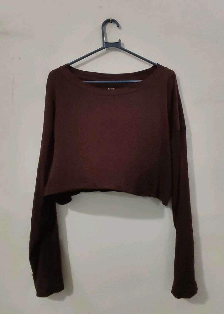 Brown Cropped Long Sleeve Top