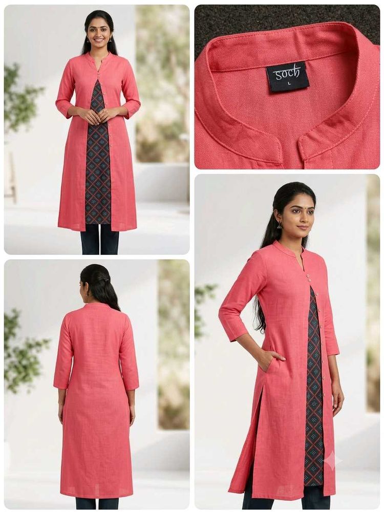 New Soch Pink Front-Open Coat Style Kurti