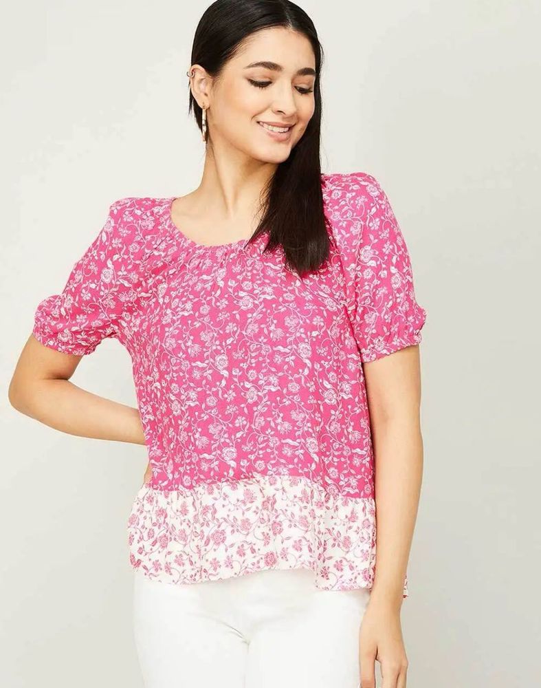 Chic Floral Print Short Sleeve Top