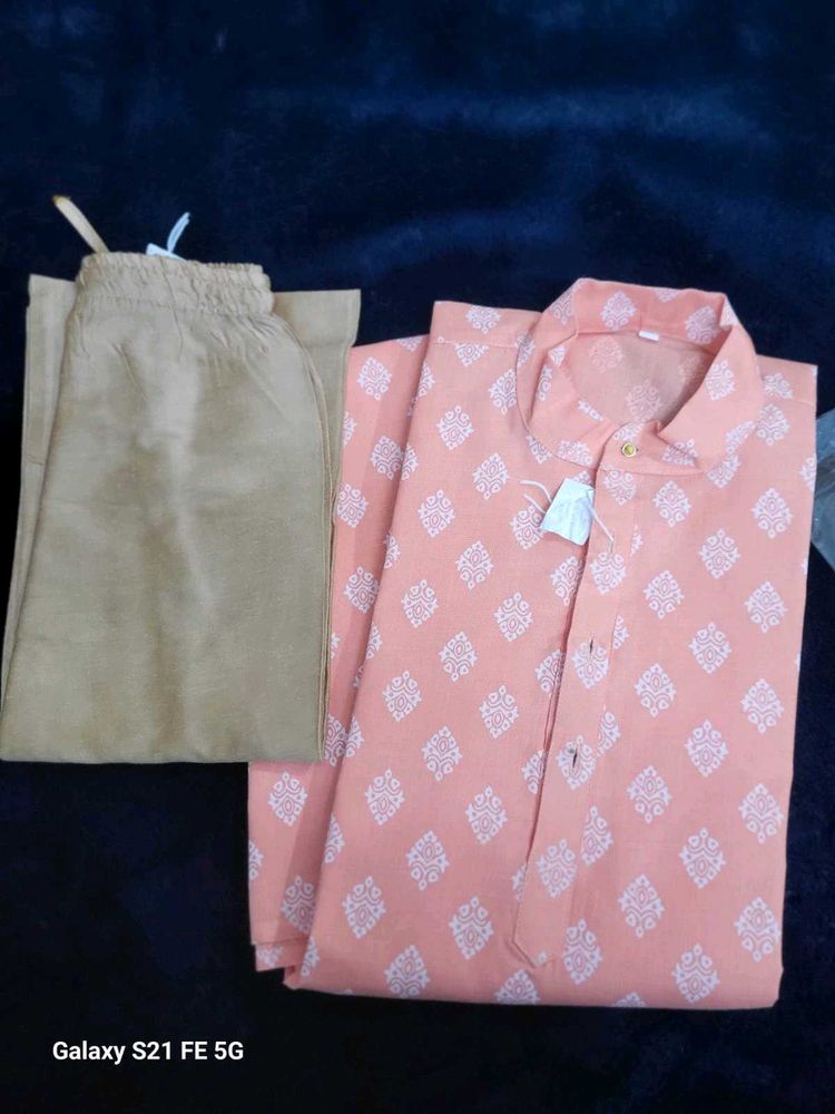 Peach Printed Kurta with Pants