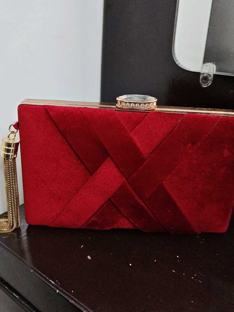 Elegant Red Velvet Clutch Bag