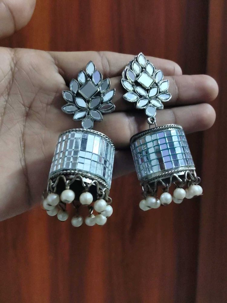 Mirror Work Jhumka Earrings