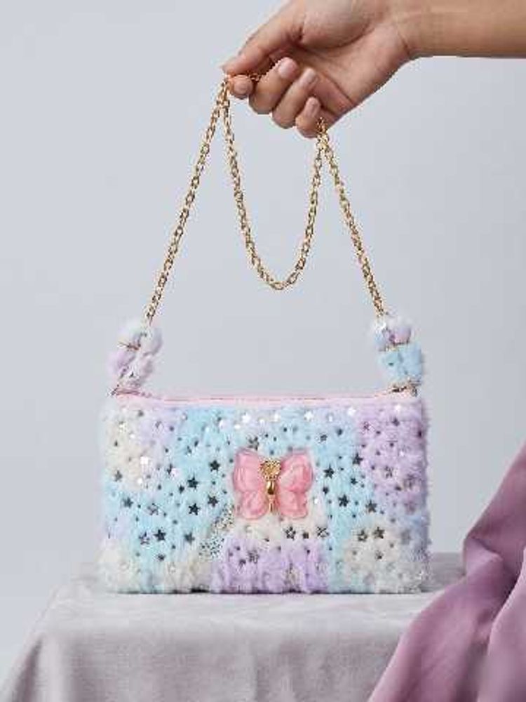 Fuzzy Pastel Star &amp; Bow Crossbody Bag
