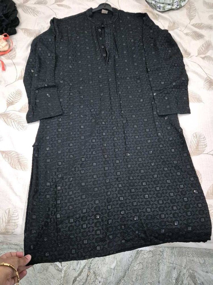 Men's Black Sequined Kurta