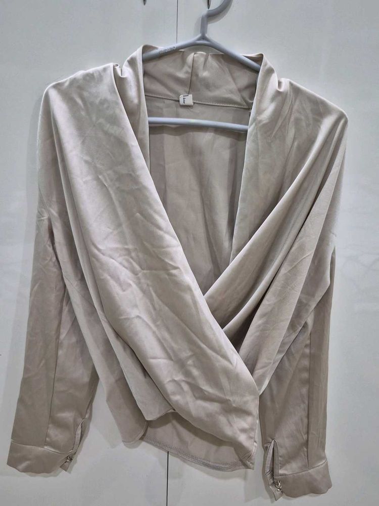 Imported Beige Wrap Front Blouse