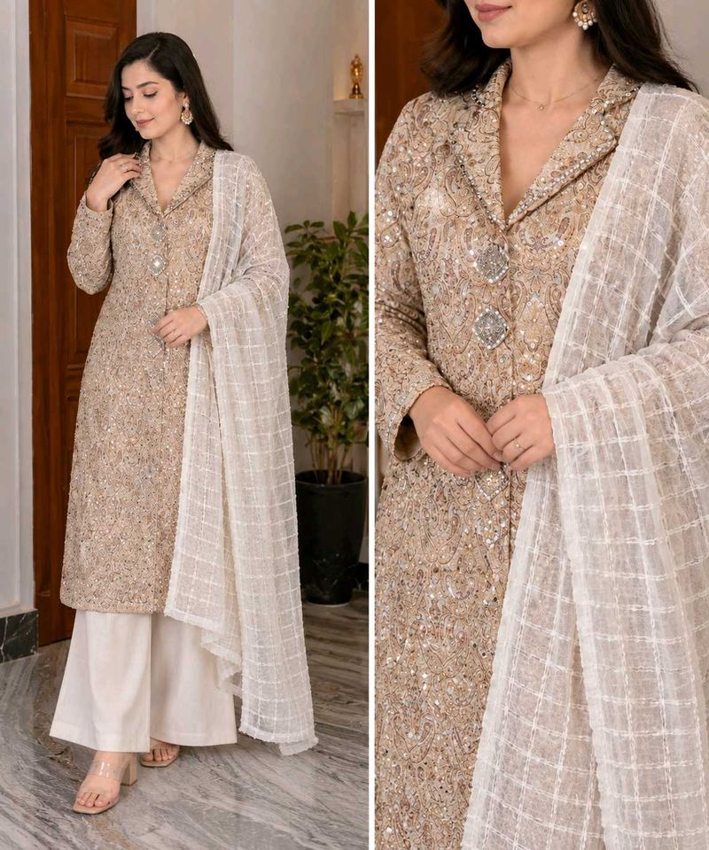 Designer Embellished Kurta Set with Palazzo