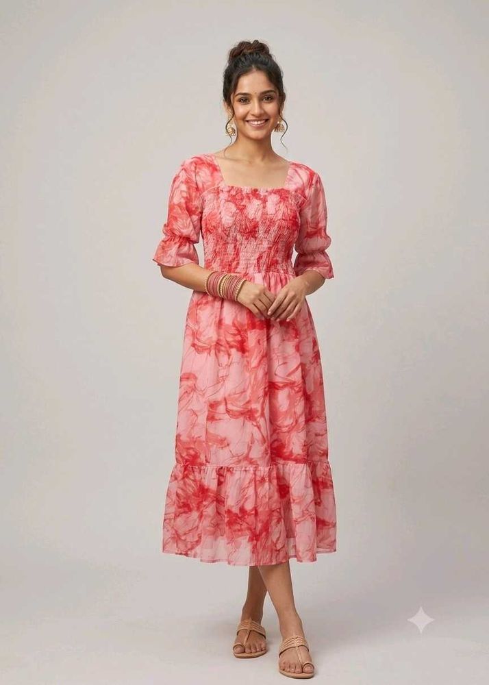 Boho Floral Print Midi Dress