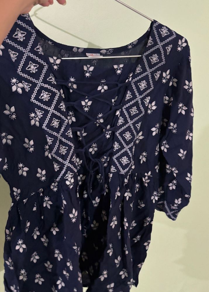 Navy Blue Peasant Blouse