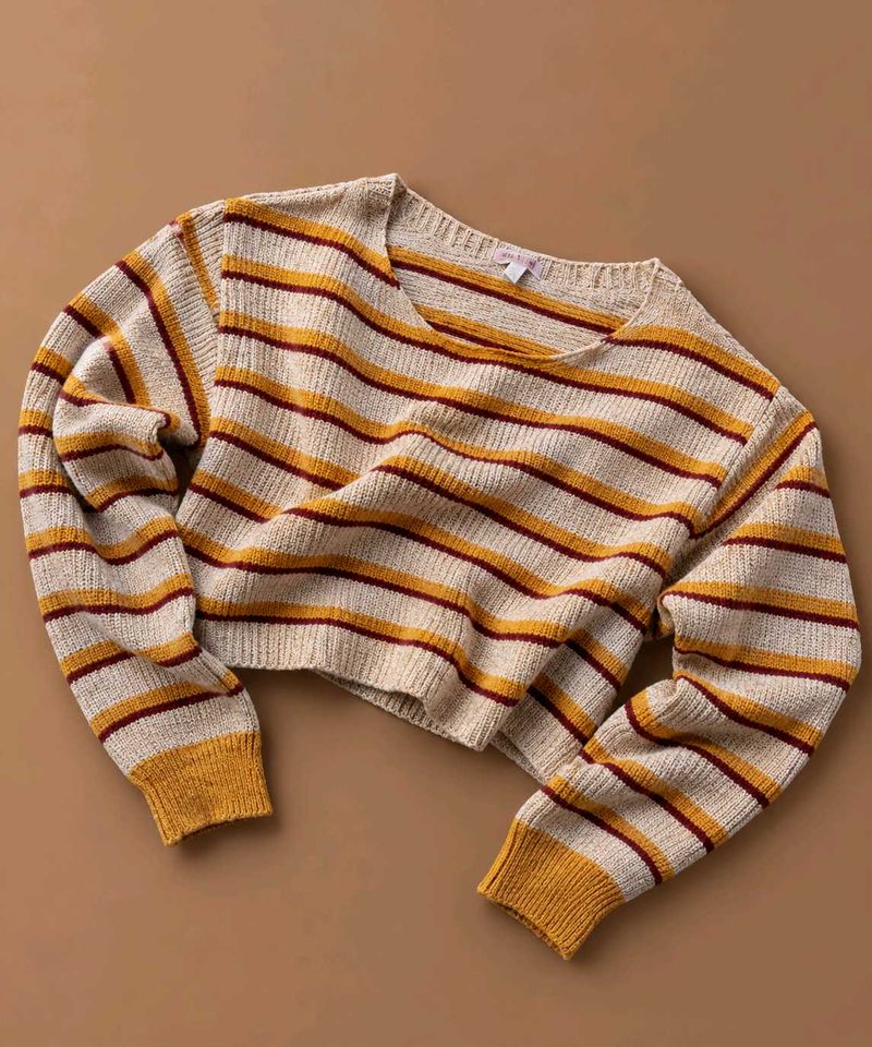 STRIPED CROPPED KNIT SWEATER