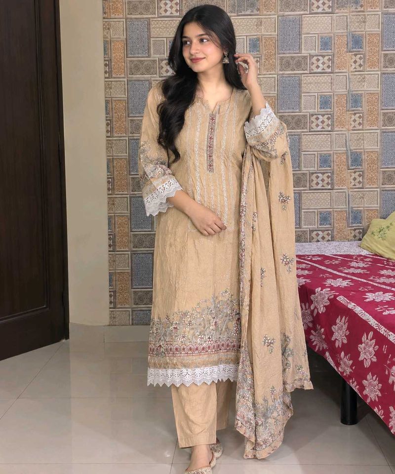 Elegant Beige Kurta Set with Dupatta