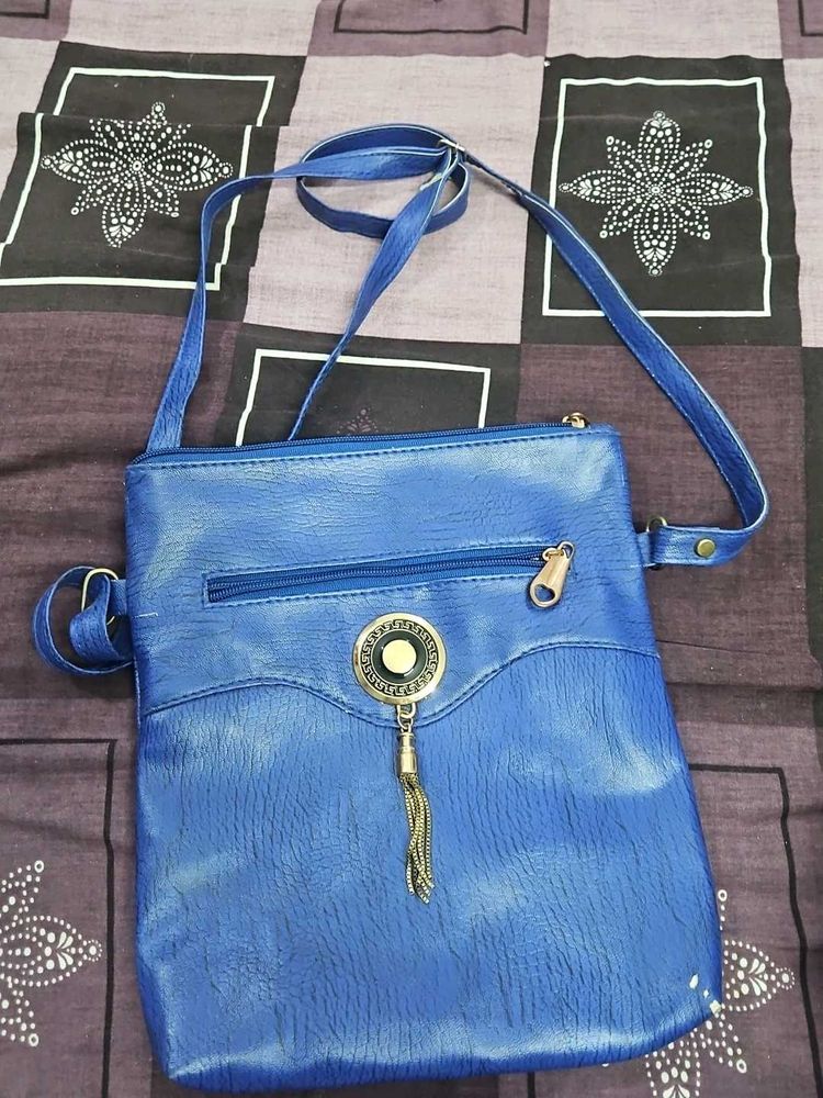 Blue Crossbody Bag with Tassel Charm