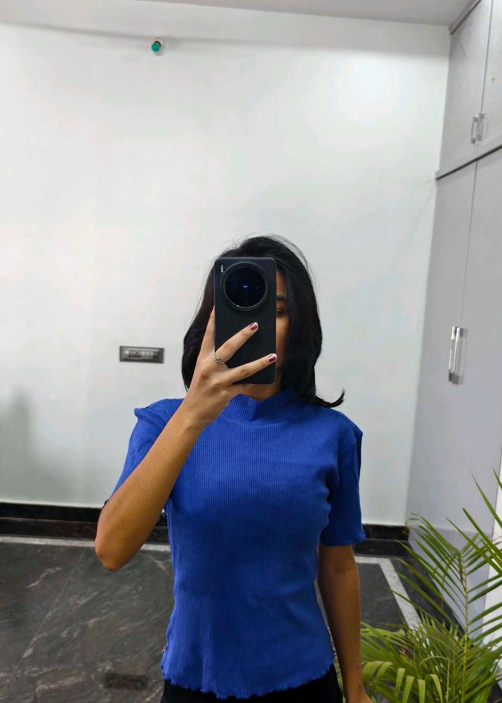 Blue Ribbed Top