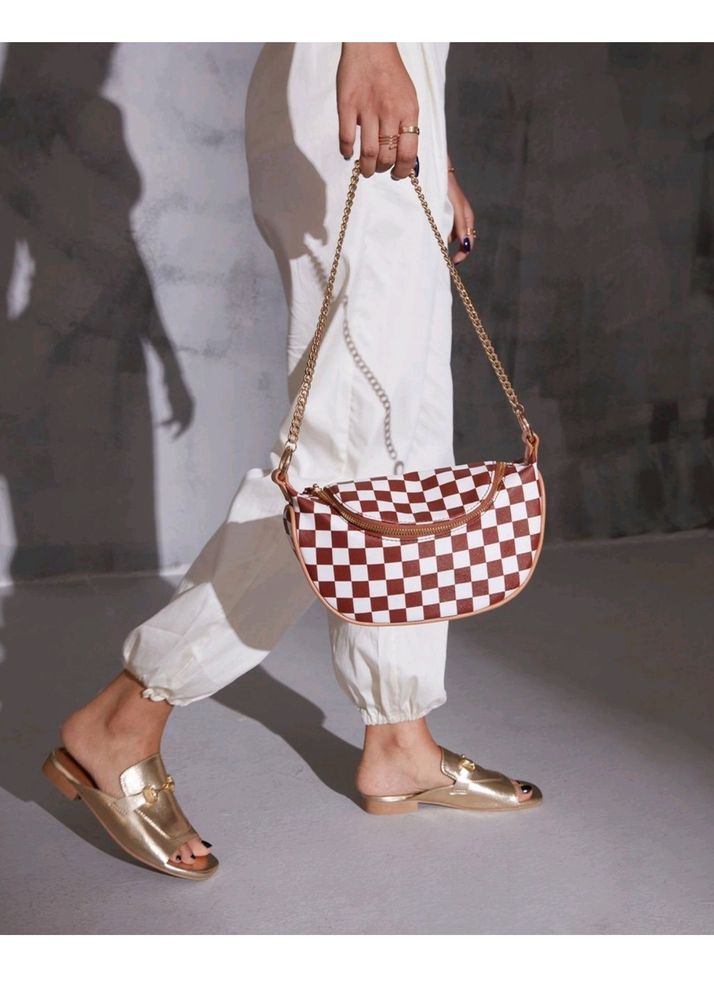 Iykyk Cheryl Classy Brown Chequered Sling Bag