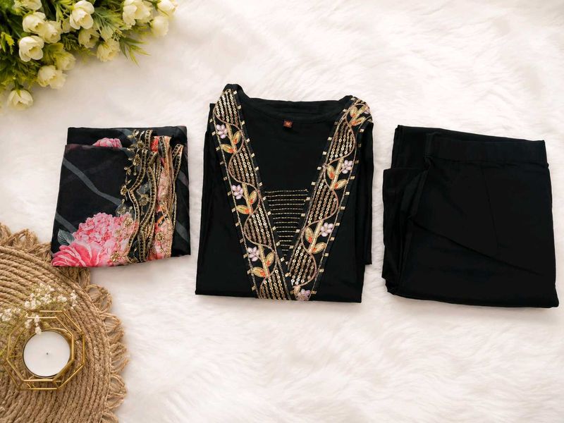 Embroidered Black Kurta Set