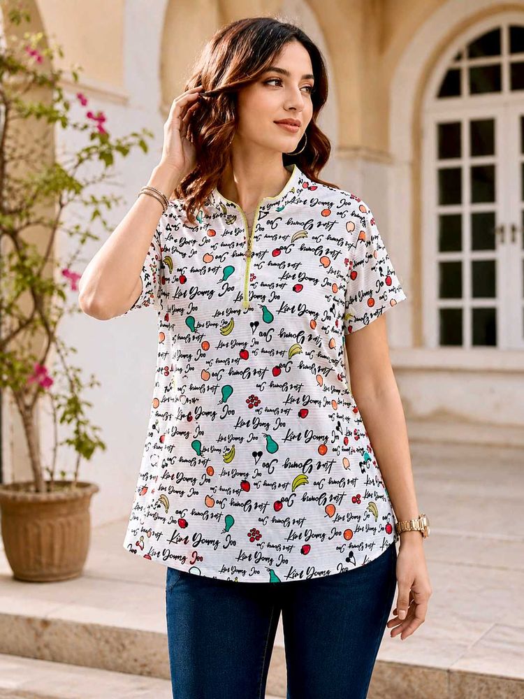 Cute Fruit Print Zipper Top