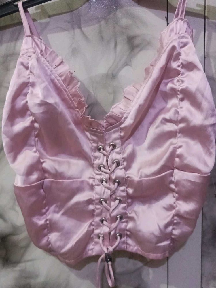 Satin Lace-Up Corset Top
