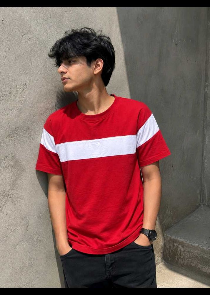 Men's Red &amp; White Striped T-Shirt