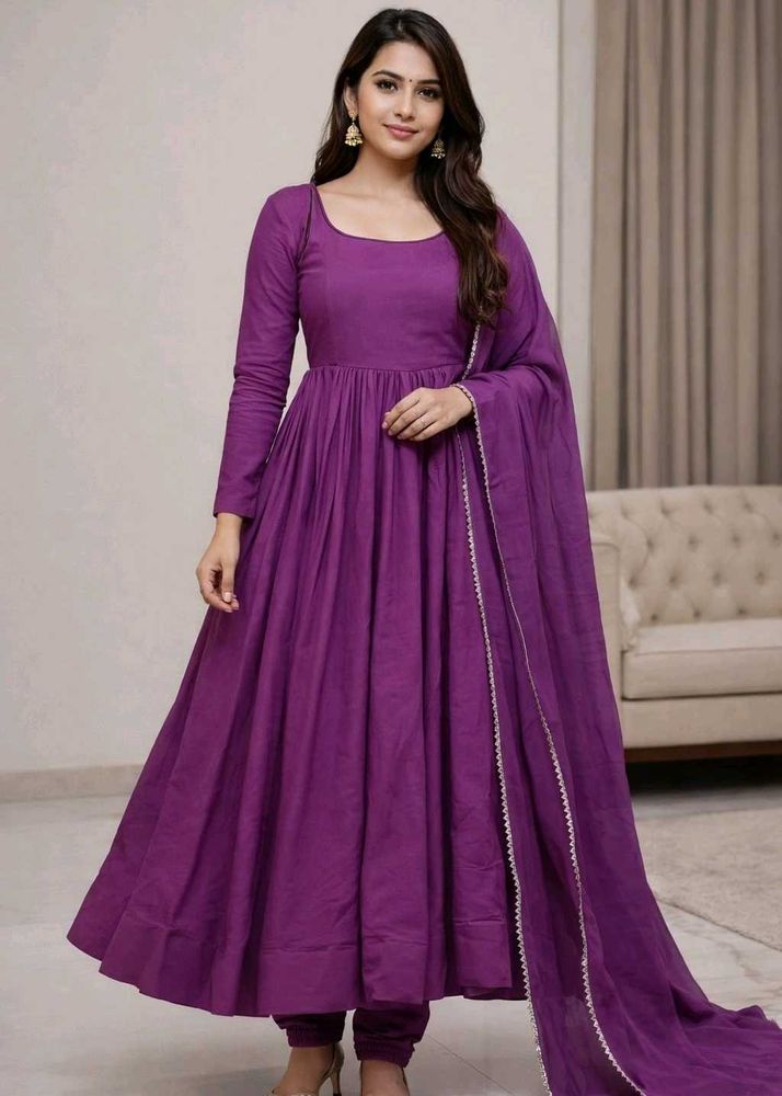 Elegant Purple Anarkali Kurta Set 3pc M