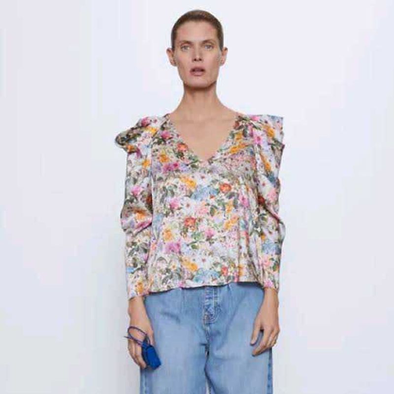 Zara Floral Print Puff Sleeve Top