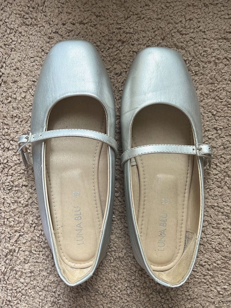 Silver Mary Jane Ballet Flats