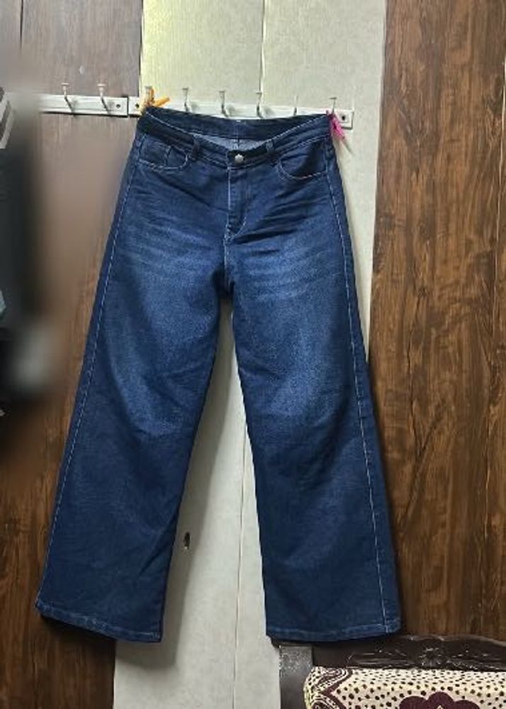 Wide Leg Blue Denim Jeans