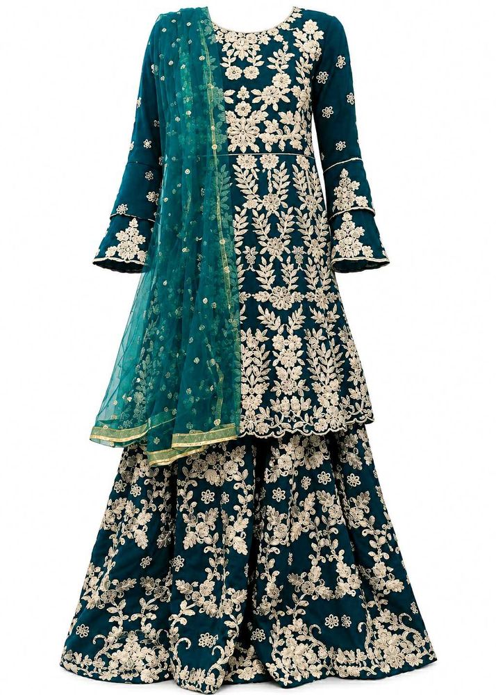 Stunning Teal Embroidered Lehenga Choli